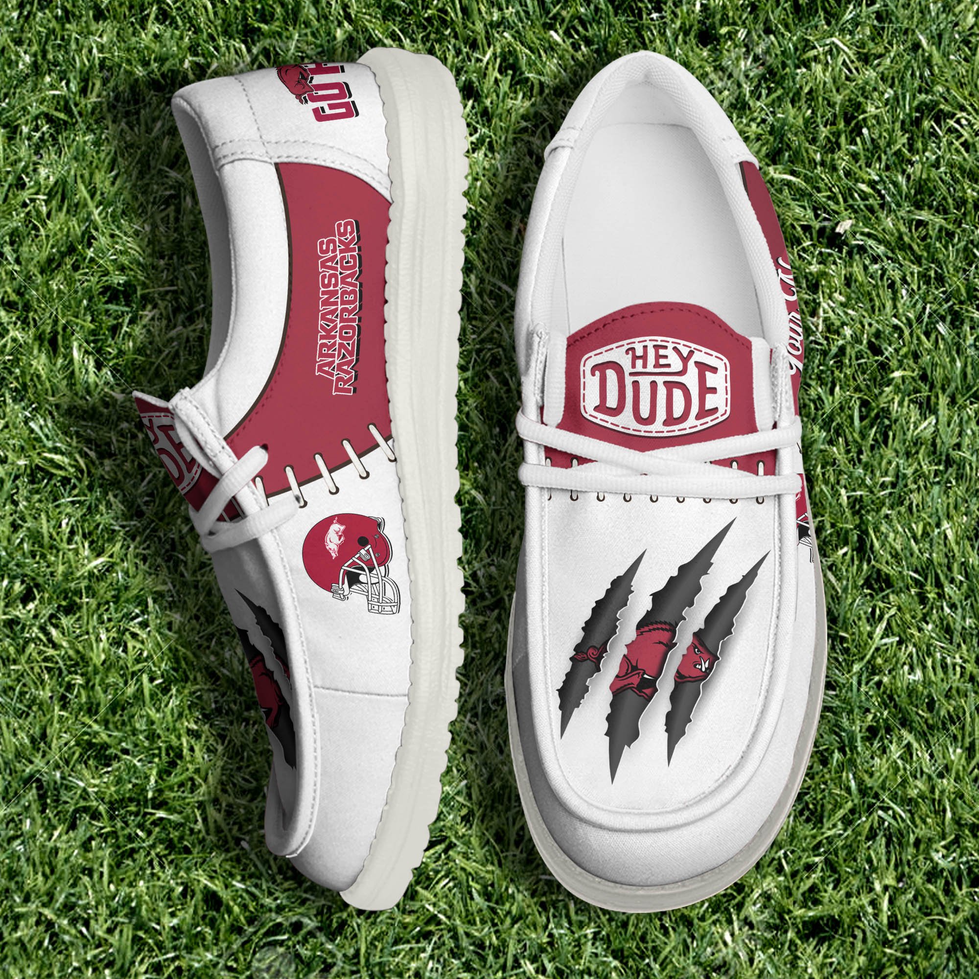 Arkansas Razorbacks Team White Canvas Loafer Shoes Personalized Your Name, Shoes For Sport Lovers, Gifts For Fan ETHY-61060