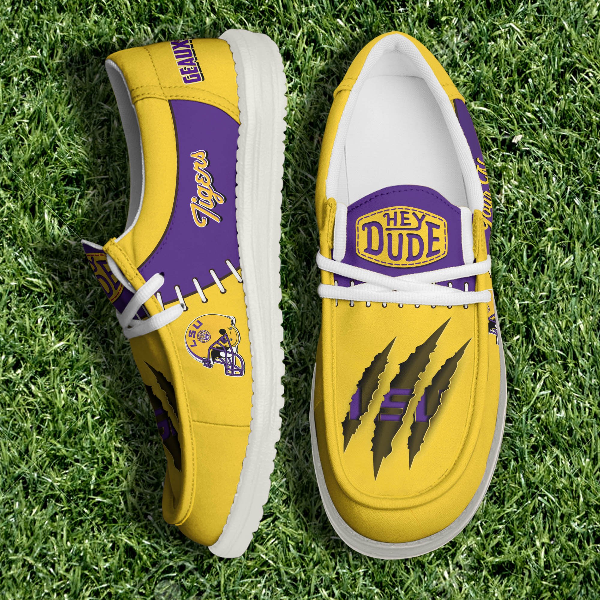 LSU TIGERS Team White Canvas Loafer Shoes Personalized Your Name, Shoes For Sport Lovers, Gifts For Fan ETHY-61060