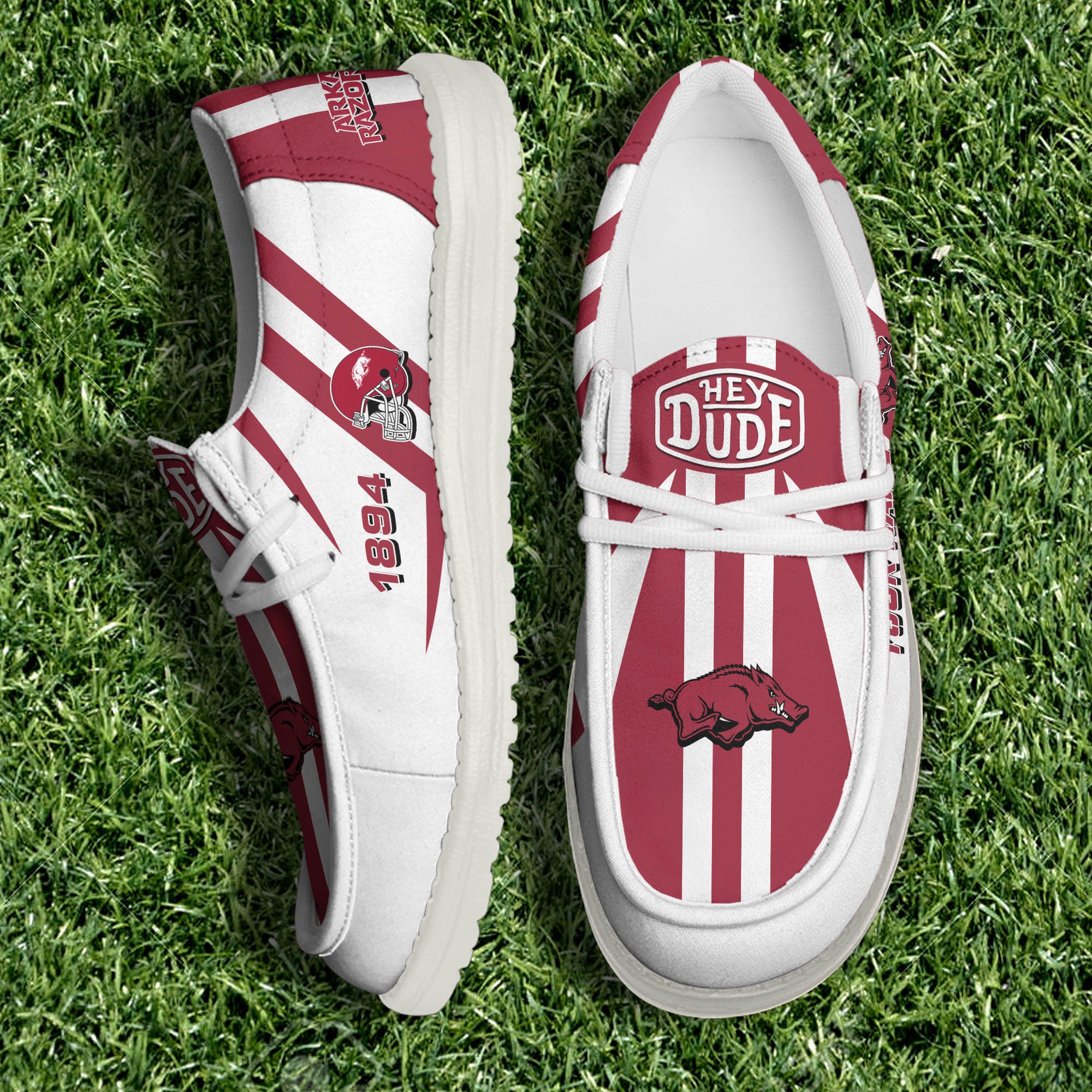 Arkansas Razorbacks Team White Canvas Loafer Shoes Personalized Your Name, Sport Shoes, Gift For Sport Lovers ETHY-61075