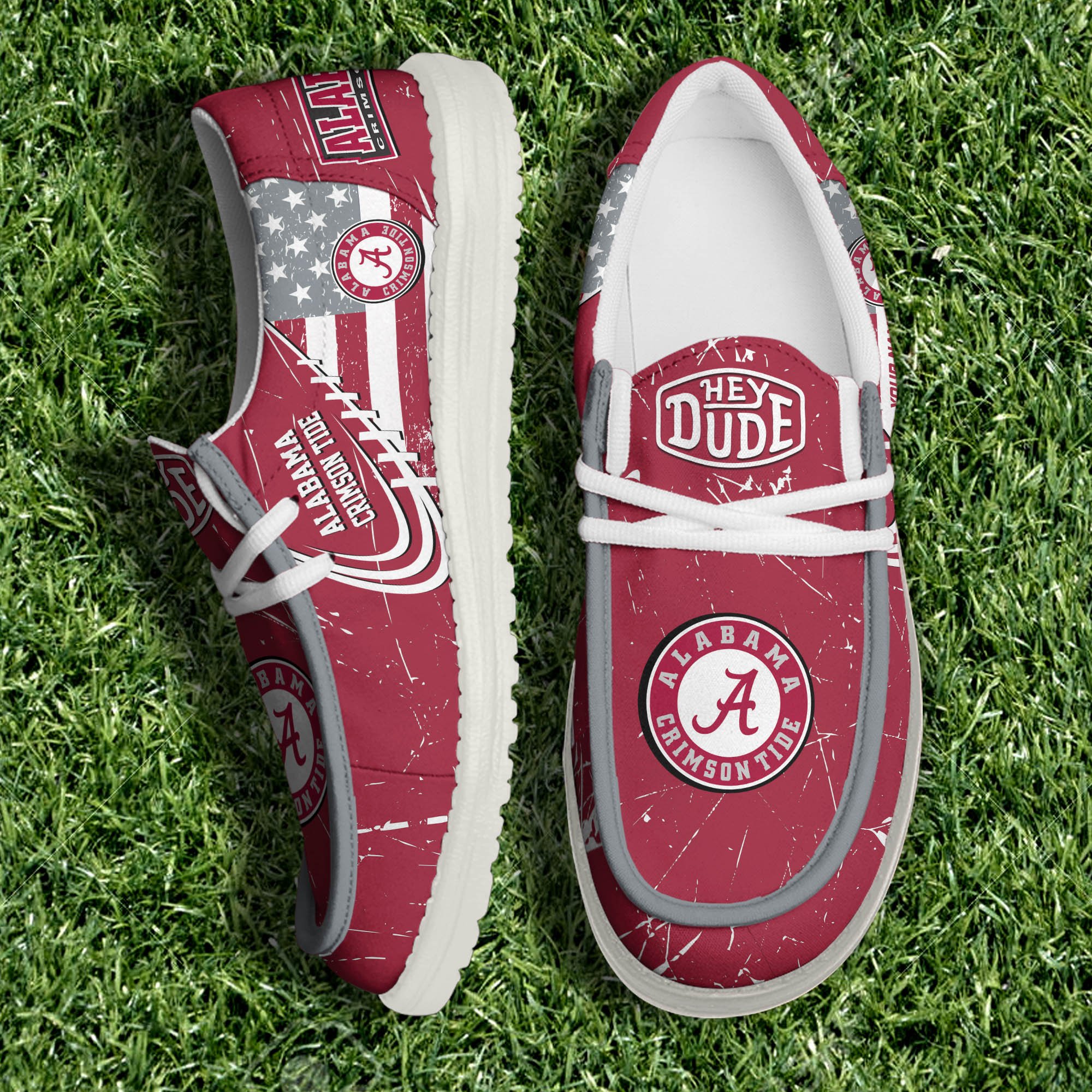 Alabama Crimson Tide White Canvas Loafer Shoes Personalized Your Name, Football Shoes, Gift For Football Fans ETHY-61084