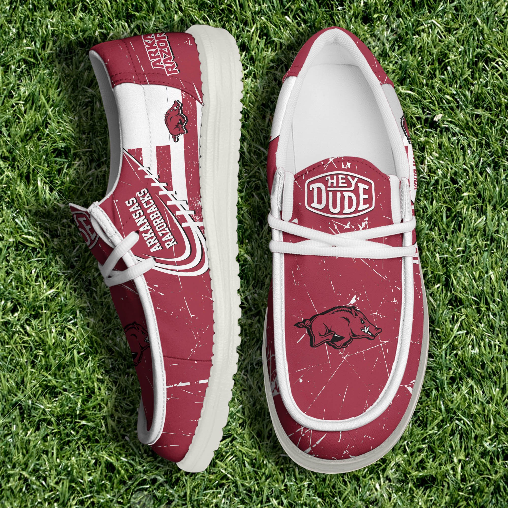 Arkansas Razorbacks White Canvas Loafer Shoes Personalized Your Name, Football Shoes, Gift For Football Fans ETHY-61084