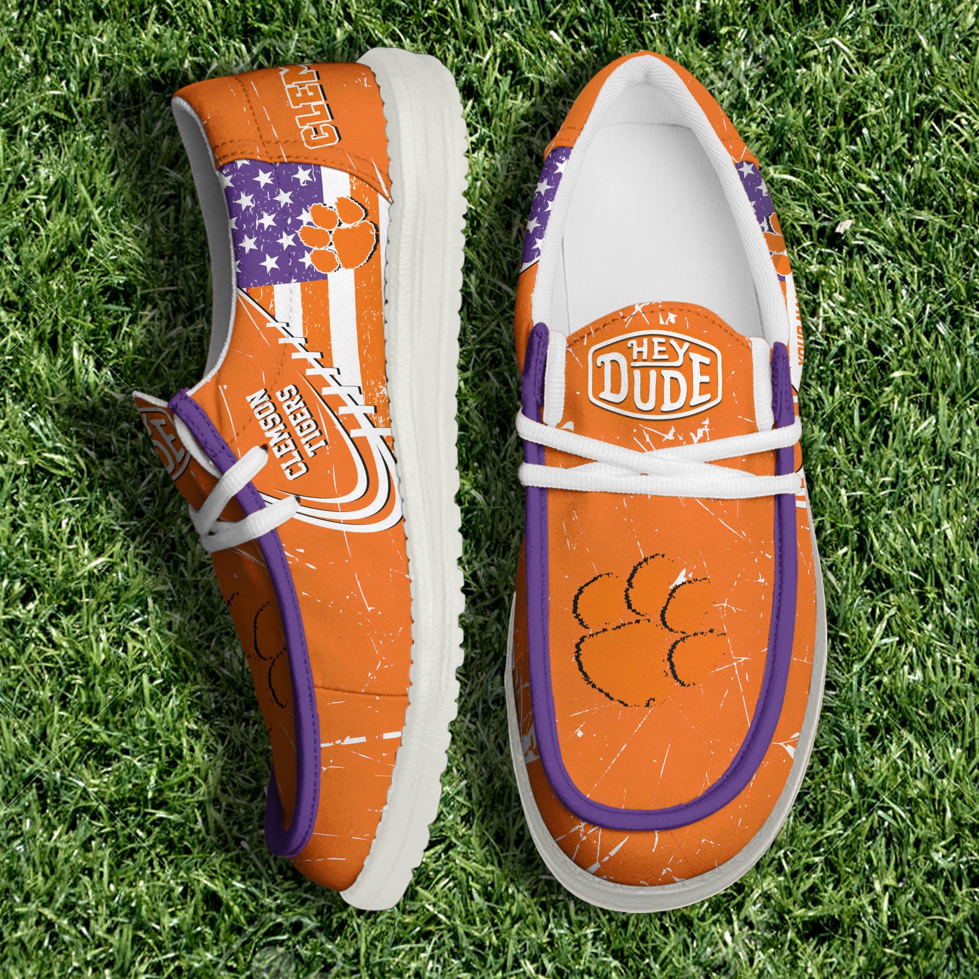 Clemson Tigers White Canvas Loafer Shoes Personalized Your Name, Football Shoes, Gift For Football Fans ETHY-61084