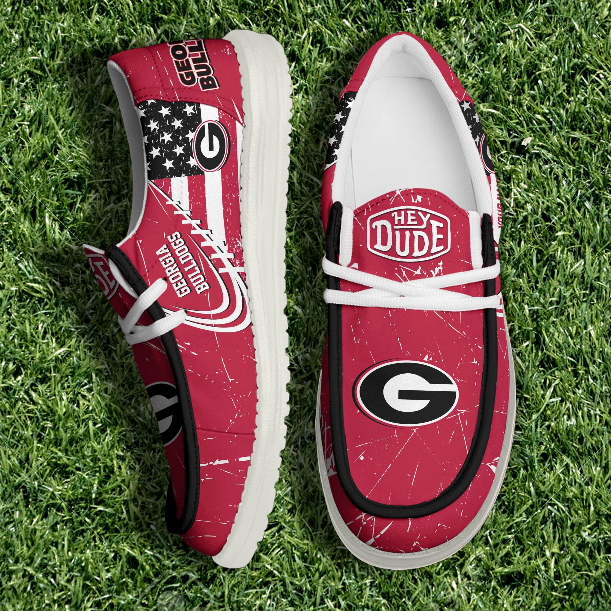 Georgia Bulldogs White Canvas Loafer Shoes Personalized Your Name, Football Shoes, Gift For Football Fans ETHY-61084