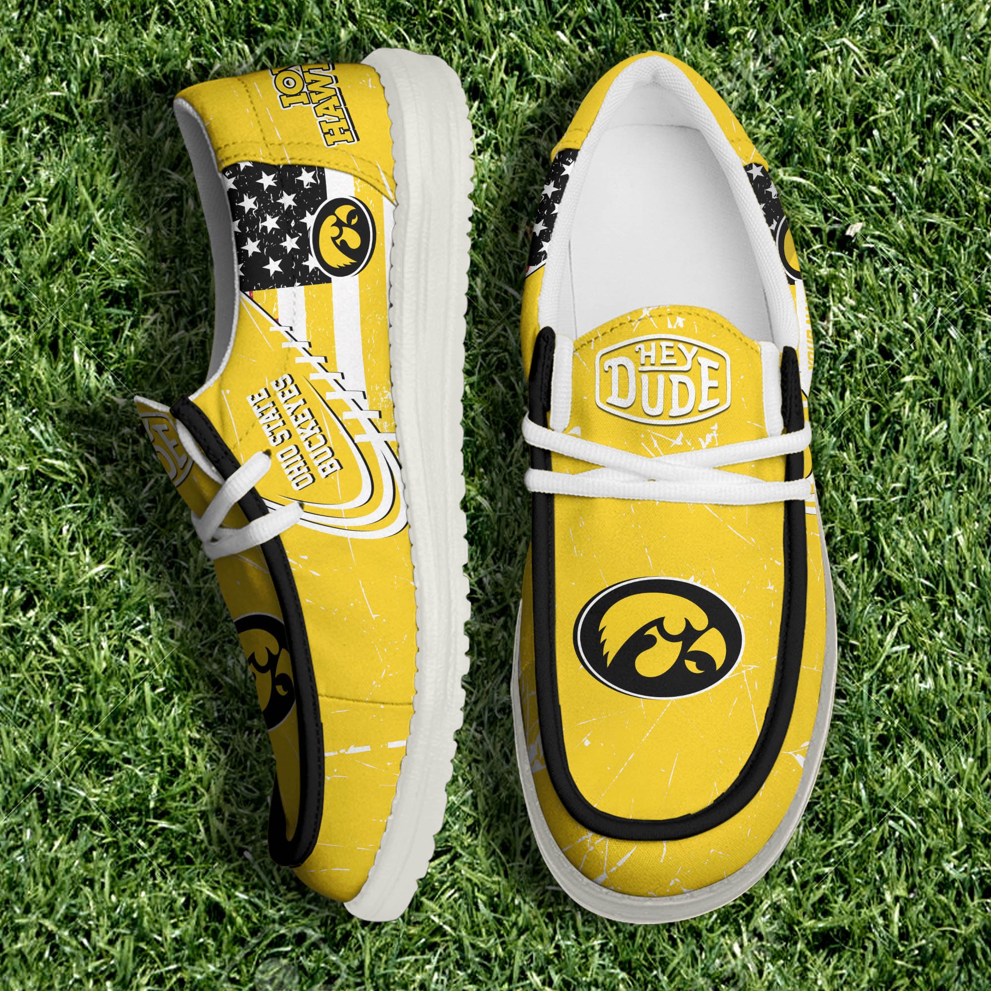 Iowa Hawkeyes White Canvas Loafer Shoes Personalized Your Name, Football Shoes, Gift For Football Fans ETHY-61084