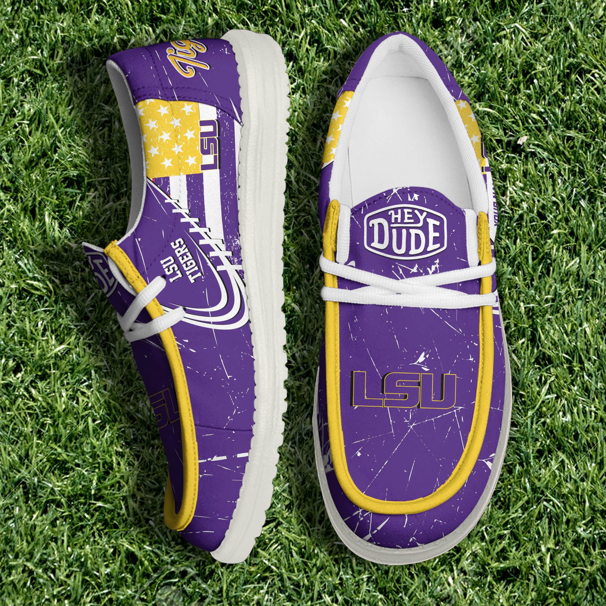 LSU TIGERS White Canvas Loafer Shoes Personalized Your Name, Football Shoes, Gift For Football Fans ETHY-61084