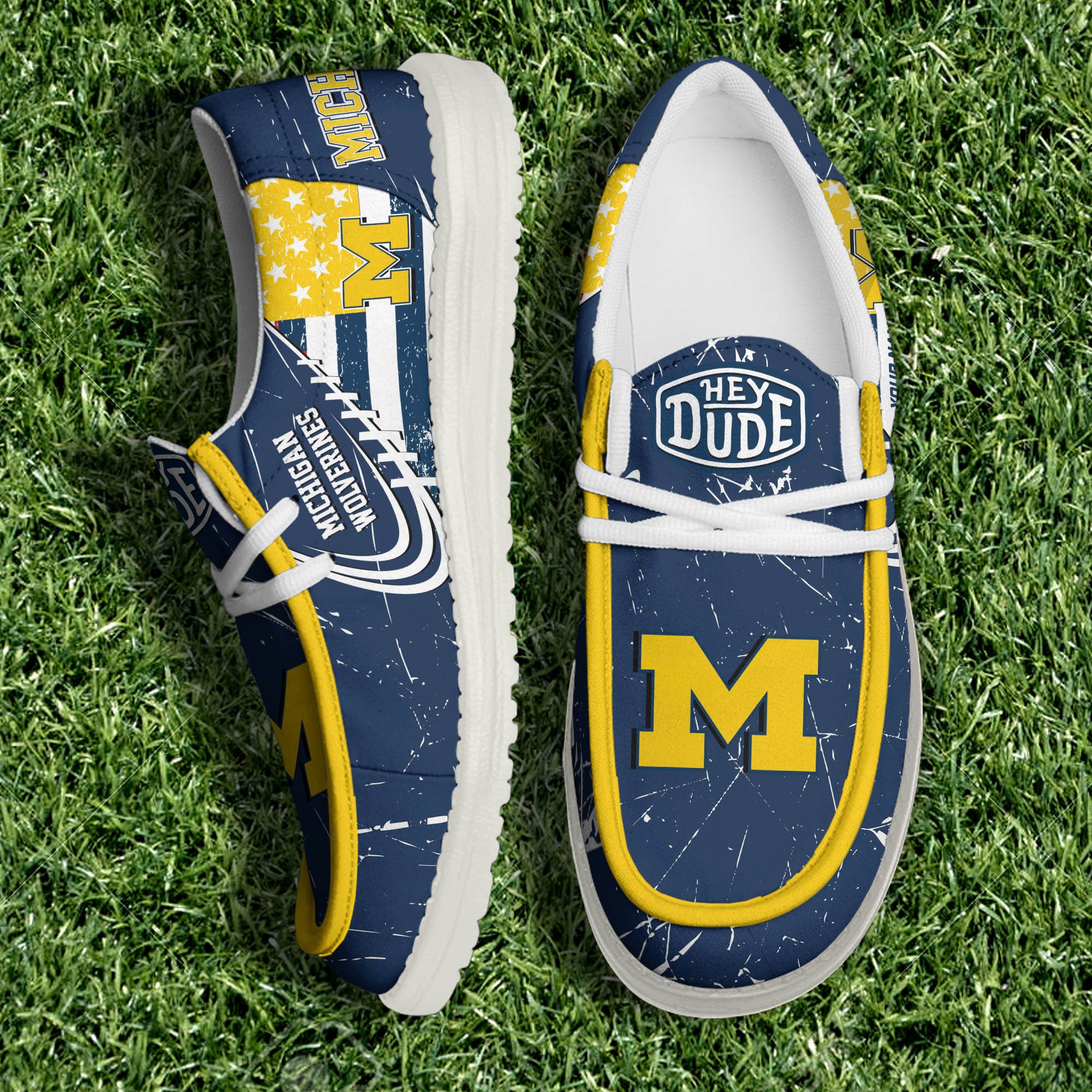 Michigan Wolverines White Canvas Loafer Shoes Personalized Your Name, Football Shoes, Gift For Football Fans ETHY-61084