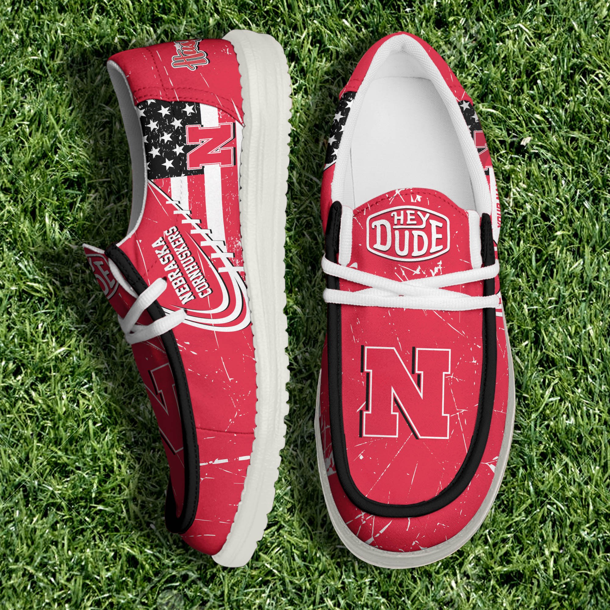 Nebraska Cornhuskers White Canvas Loafer Shoes Personalized Your Name, Football Shoes, Gift For Football Fans ETHY-61084