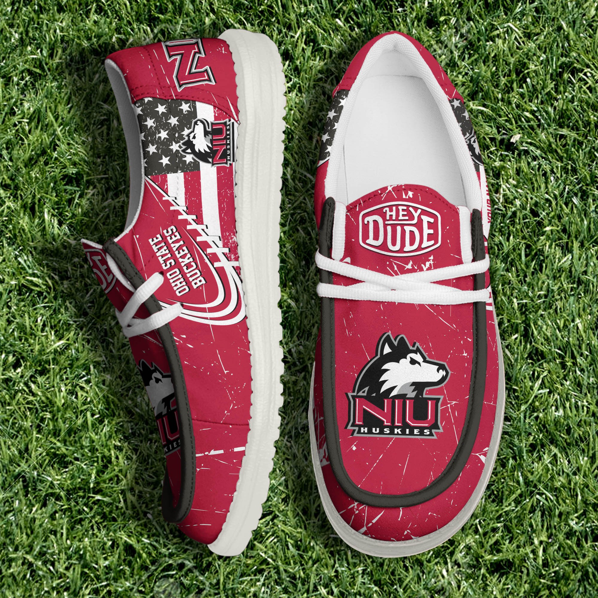 Northern Illinois Huskies White Canvas Loafer Shoes Personalized Your Name, Football Shoes, Gift For Football Fans ETHY-61084