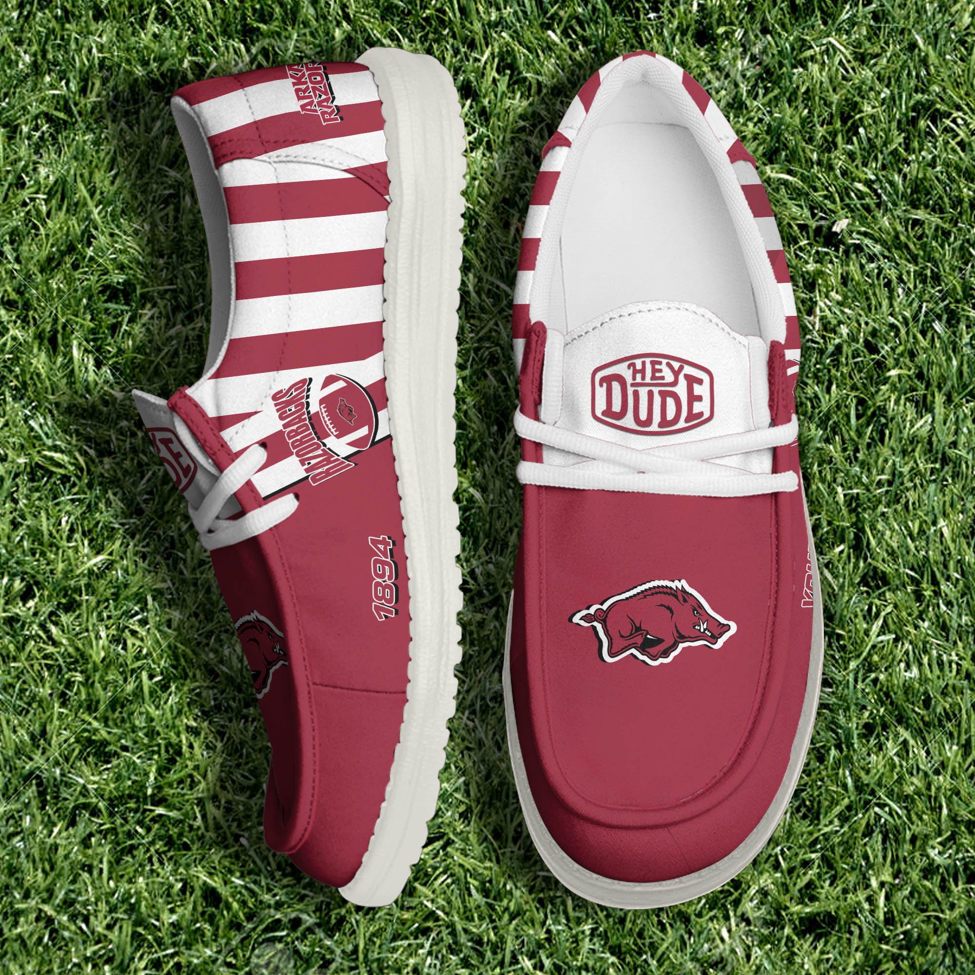 Arkansas Razorbacks White Canvas Loafer Shoes Personalized Your Name, Sport Shoes For Fan, Football Fan Gifts ETHY-61132