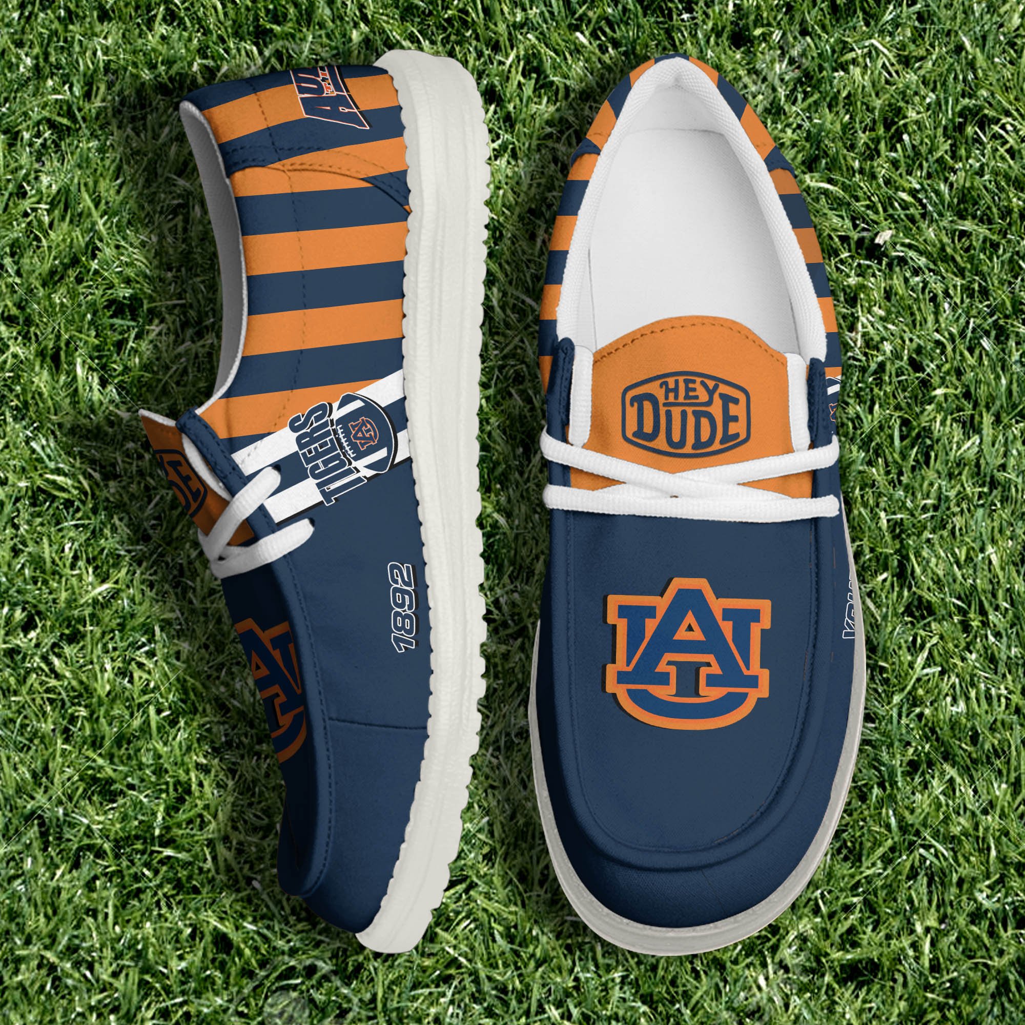 Auburn Tigers White Canvas Loafer Shoes Personalized Your Name, Sport Shoes For Fan, Football Fan Gifts ETHY-61132