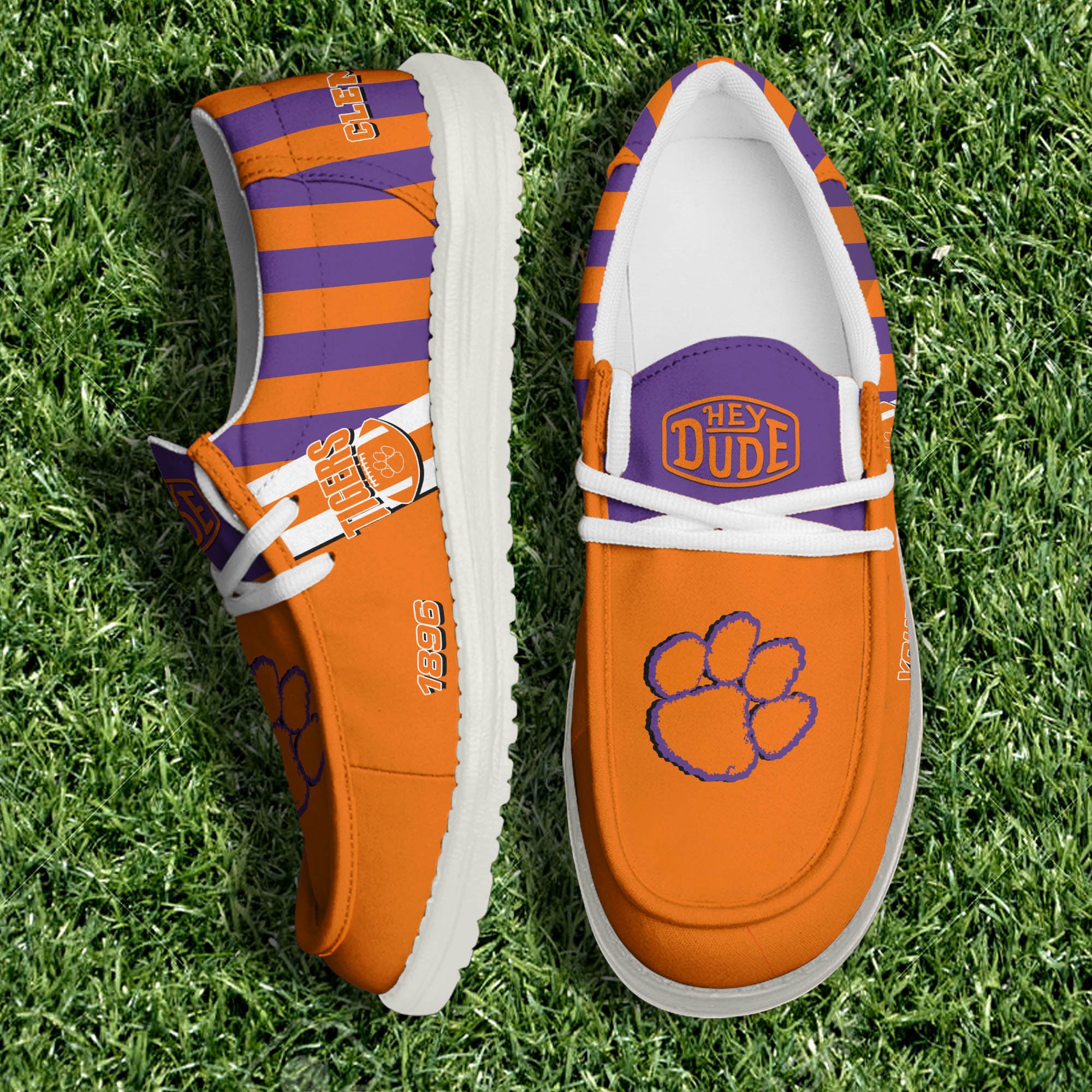 Clemson Tigers White Canvas Loafer Shoes Personalized Your Name, Sport Shoes For Fan, Football Fan Gifts ETHY-61132