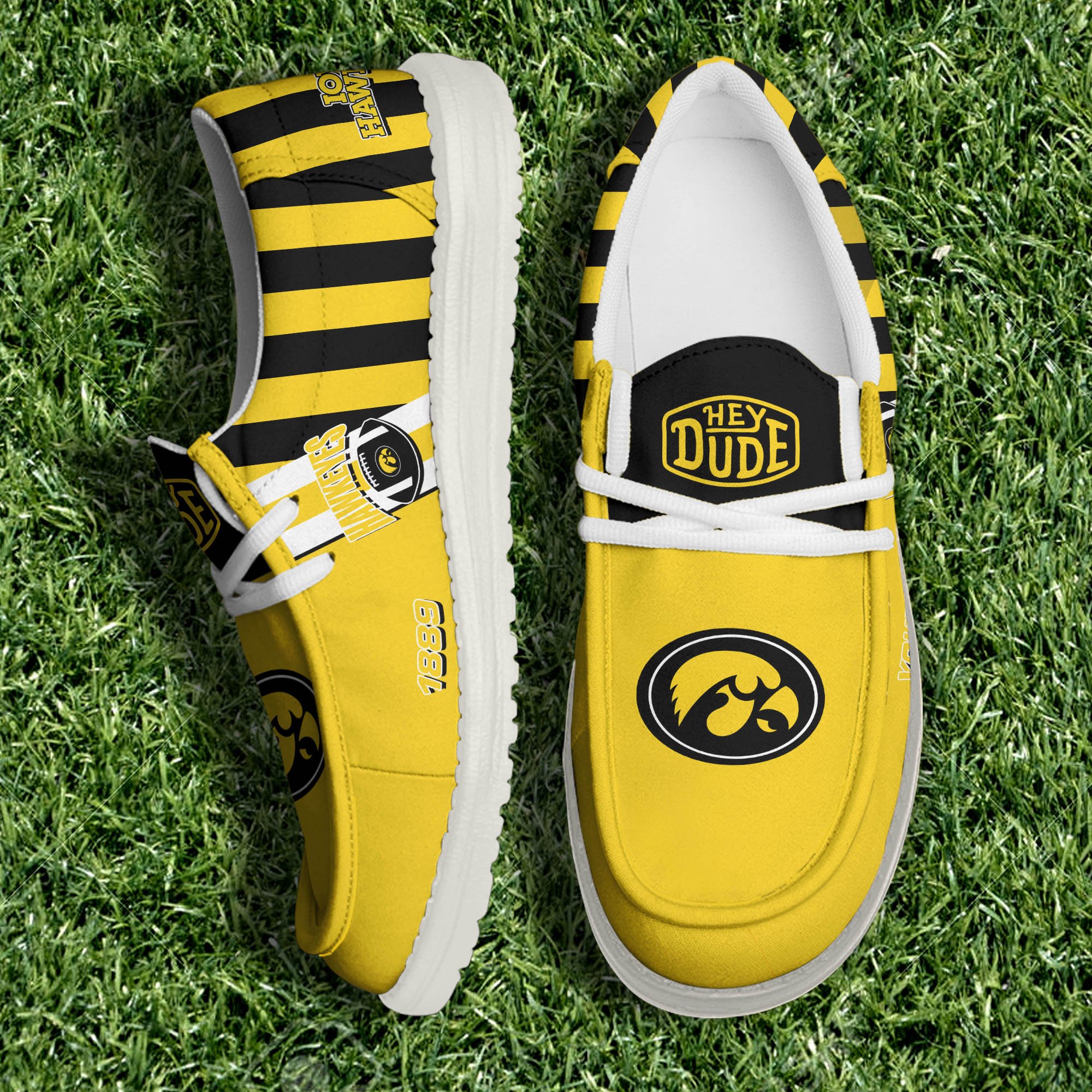 Iowa Hawkeyes White Canvas Loafer Shoes Personalized Your Name, Sport Shoes For Fan, Football Fan Gifts ETHY-61132