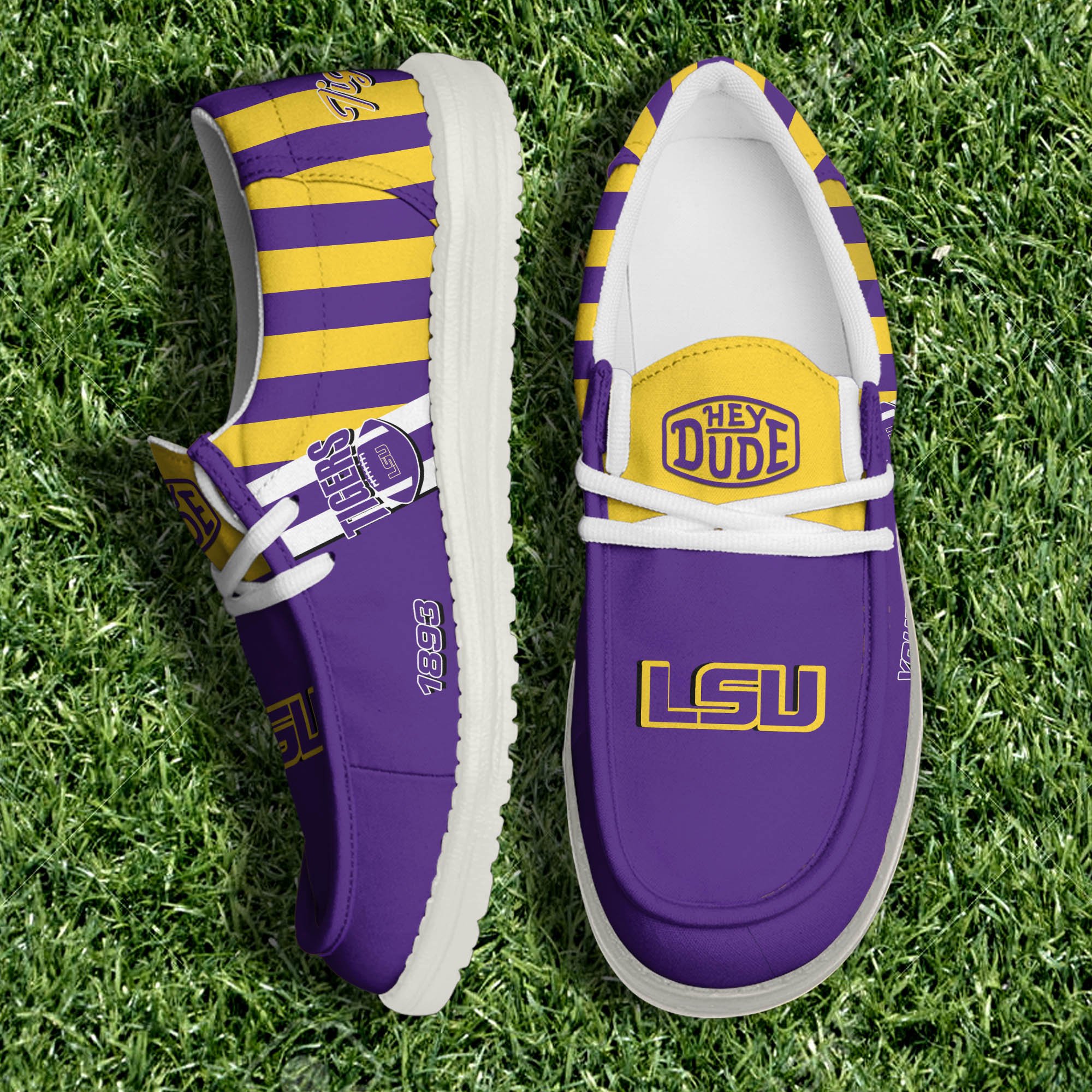 LSU TIGERS White Canvas Loafer Shoes Personalized Your Name, Sport Shoes For Fan, Football Fan Gifts ETHY-61132