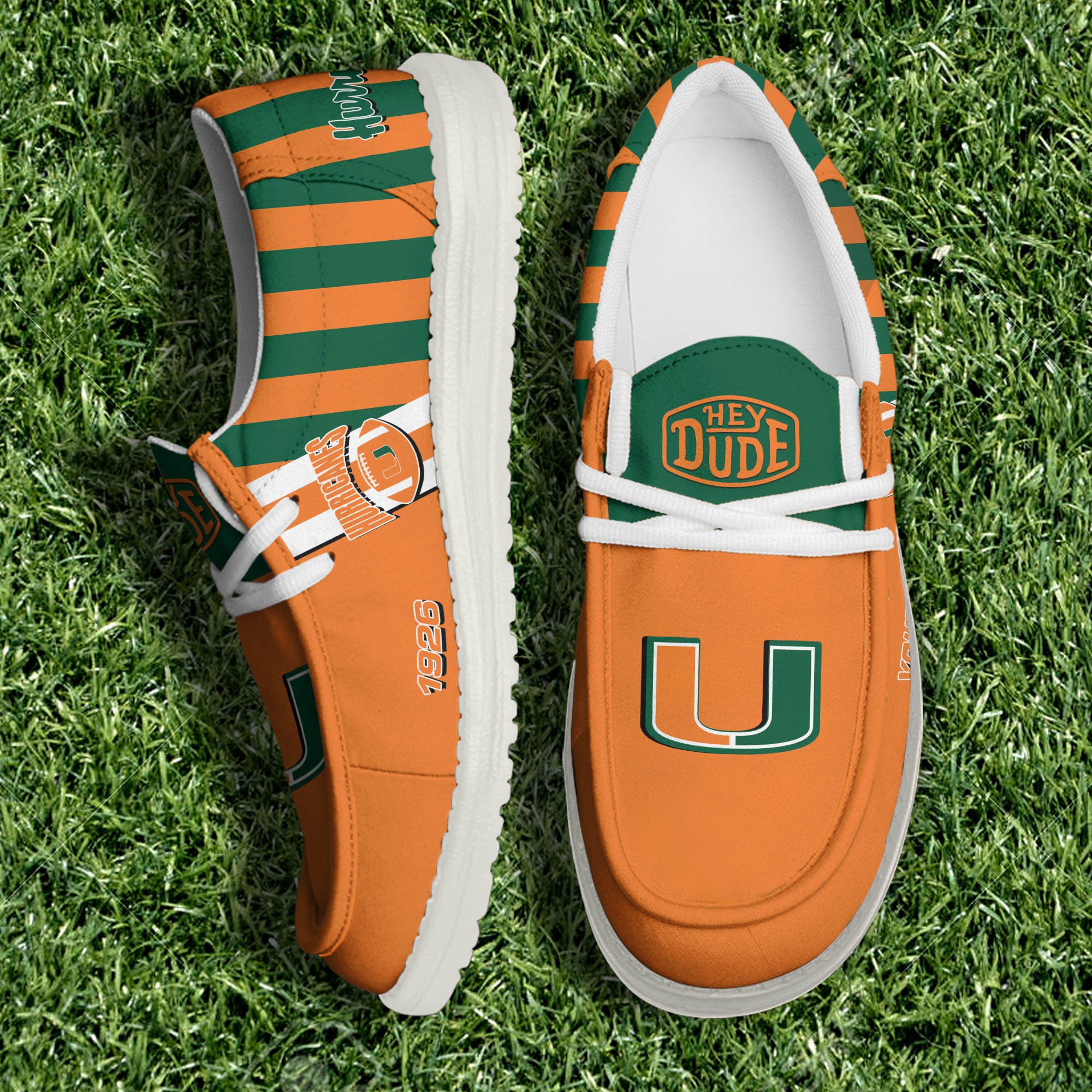 Miami Hurricanes White Canvas Loafer Shoes Personalized Your Name, Sport Shoes For Fan, Football Fan Gifts ETHY-61132