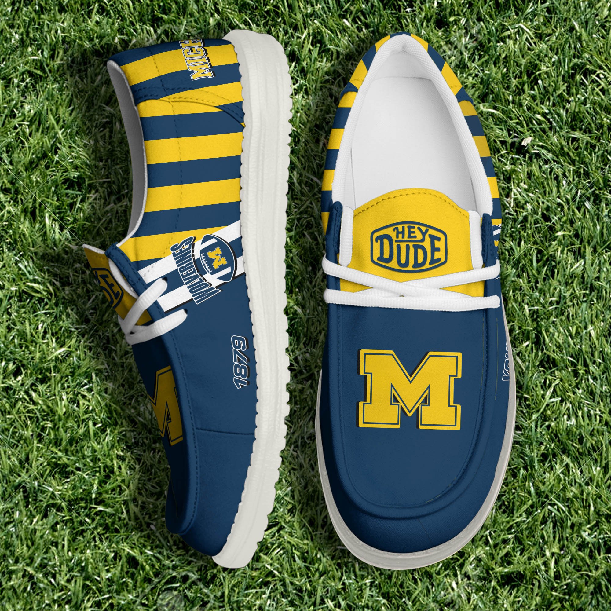 Michigan Wolverines White Canvas Loafer Shoes Personalized Your Name, Sport Shoes For Fan, Football Fan Gifts ETHY-61132