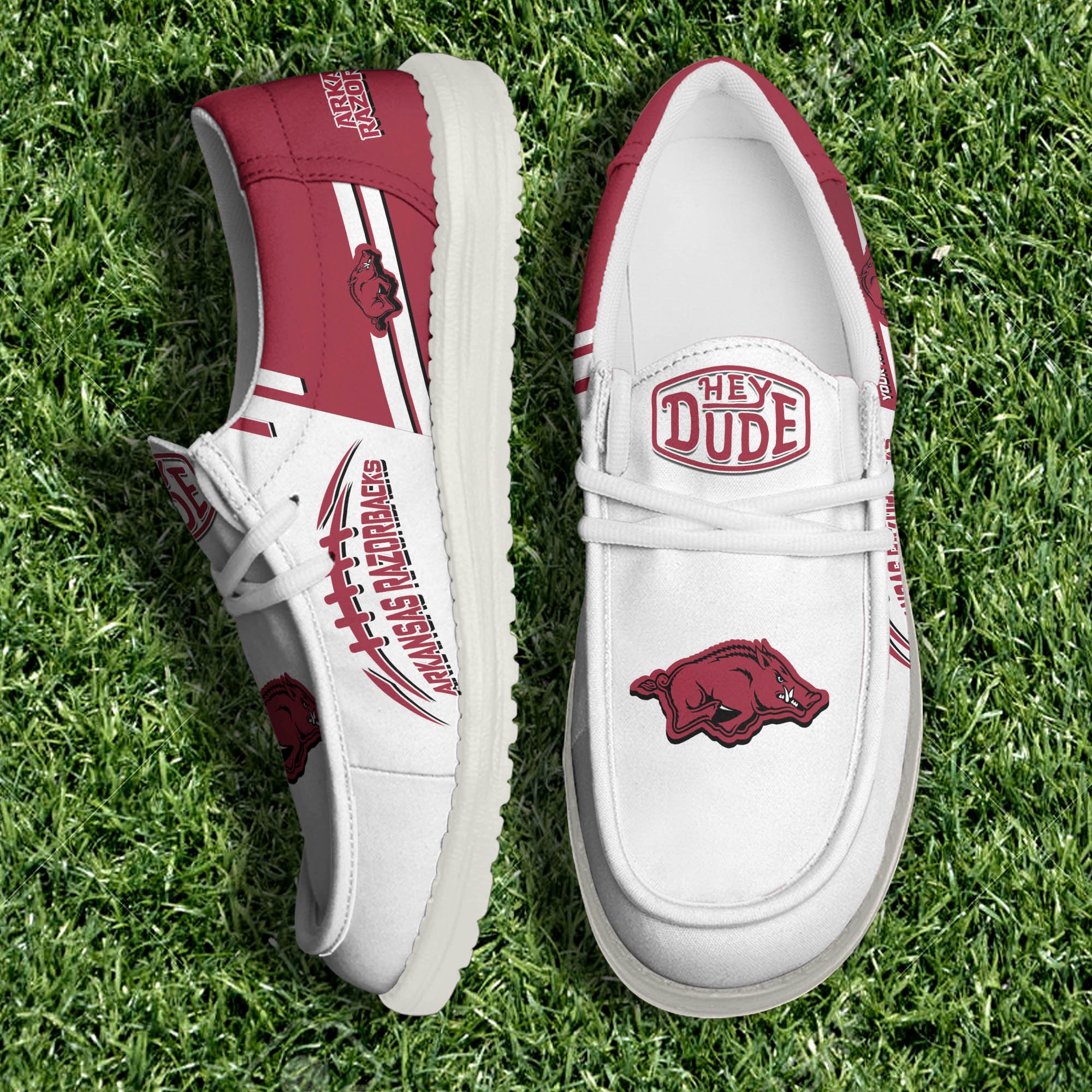 Arkansas Razorbacks White Canvas Loafer Shoes Personalized Your Name, Football Team Shoes, Gifts For Football Fan ETHY-61151