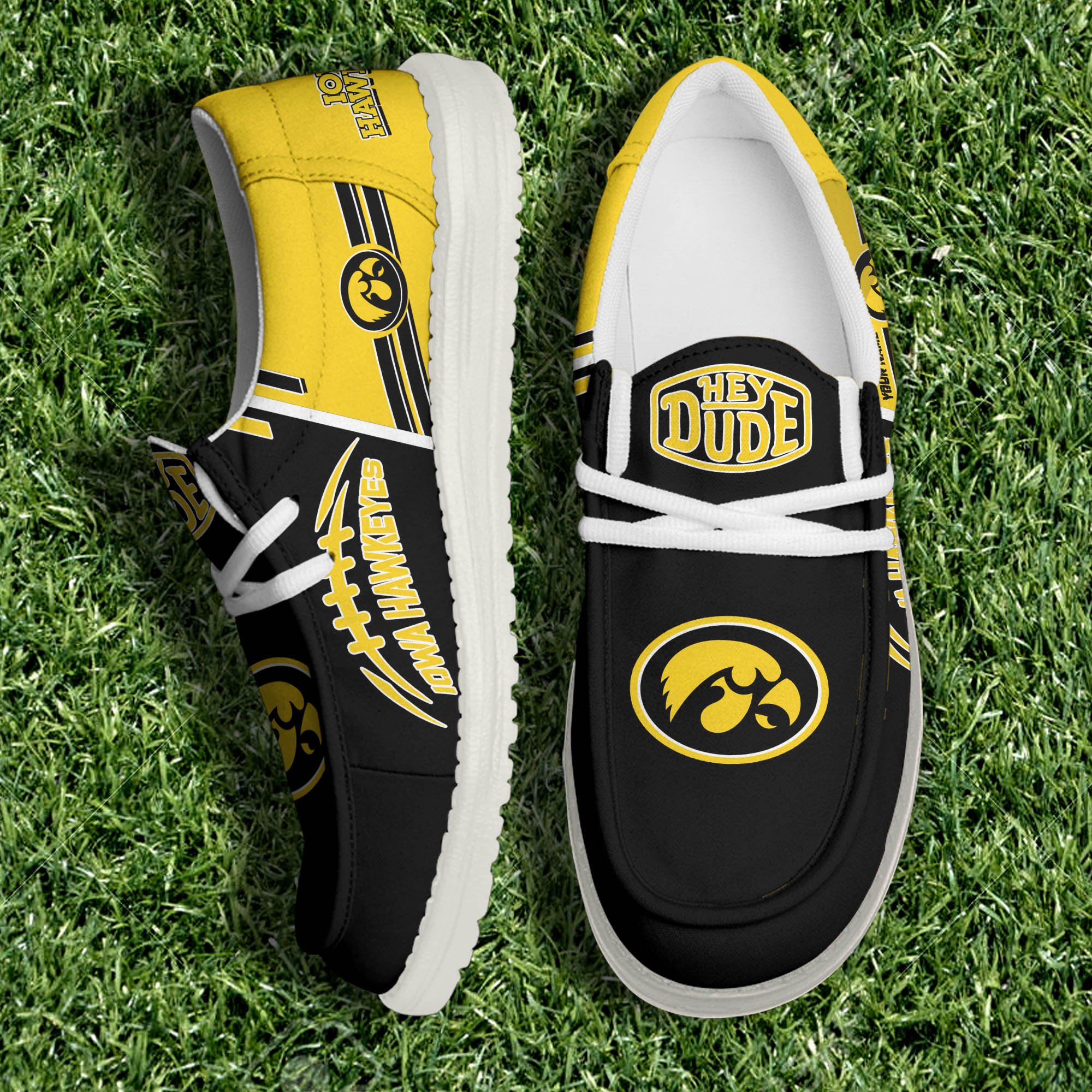 Iowa Hawkeyes White Canvas Loafer Shoes Personalized Your Name, Football Team Shoes, Gifts For Football Fan ETHY-61151