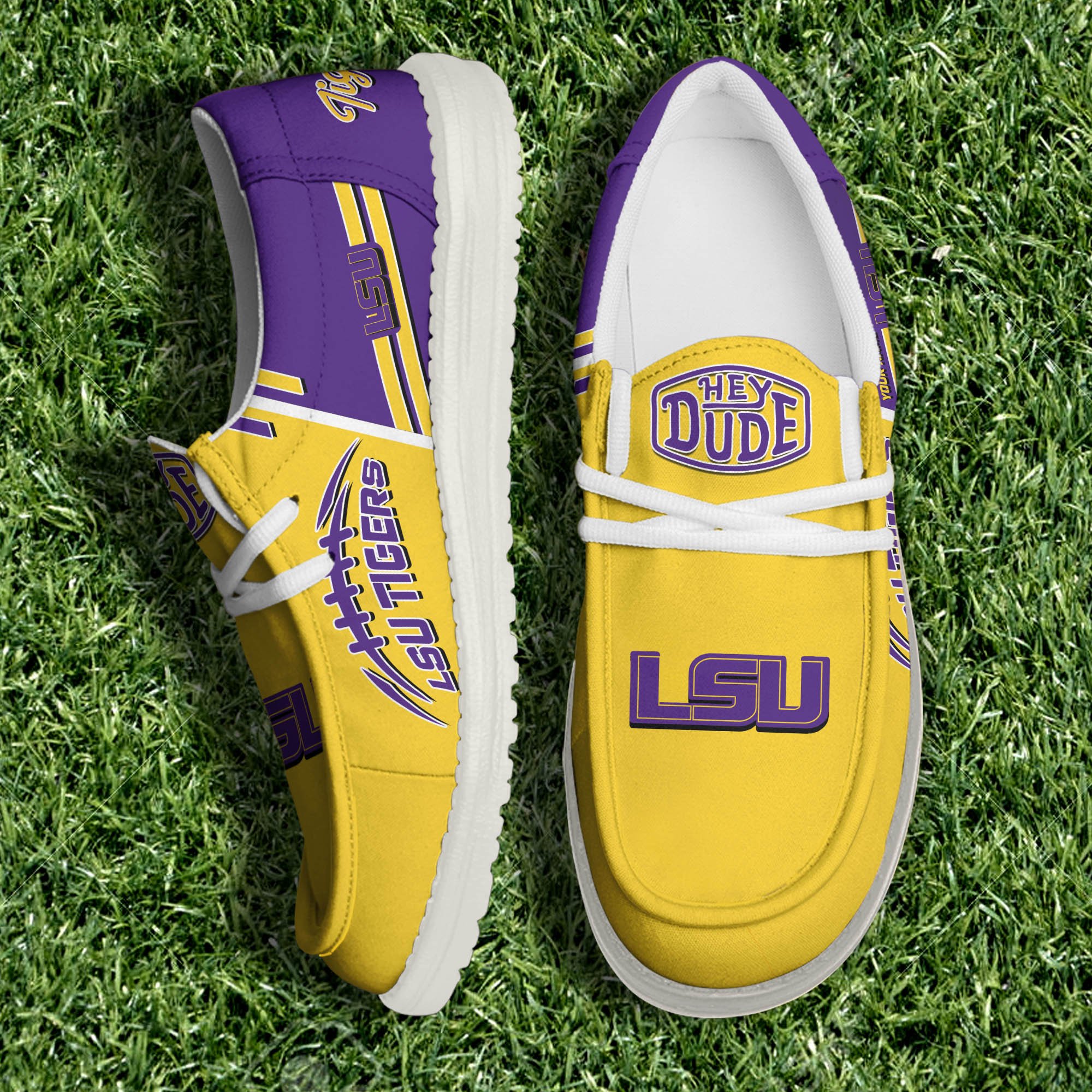 LSU TIGERS White Canvas Loafer Shoes Personalized Your Name, Football Team Shoes, Gifts For Football Fan ETHY-61151