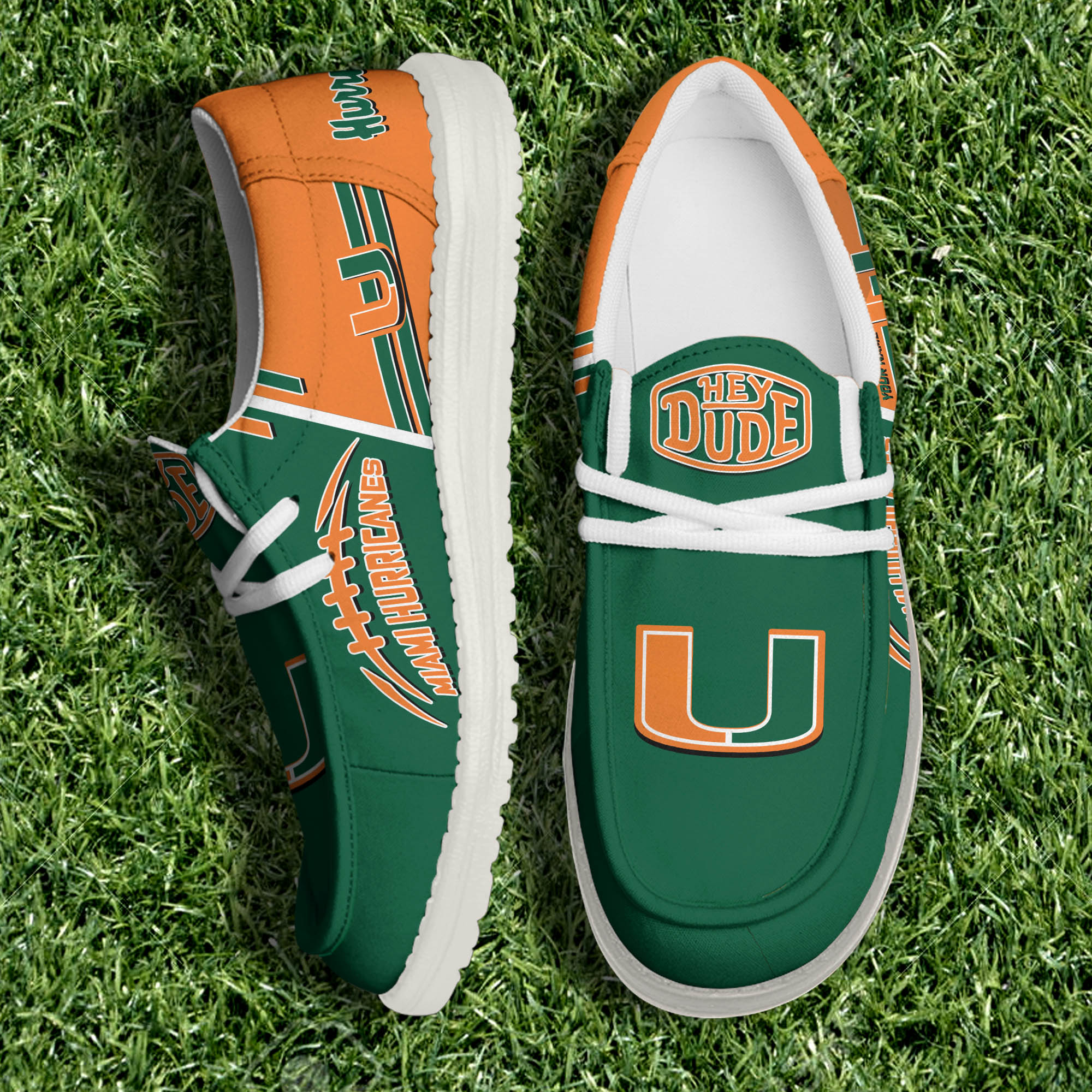 Miami Hurricanes White Canvas Loafer Shoes Personalized Your Name, Football Team Shoes, Gifts For Football Fan ETHY-61151