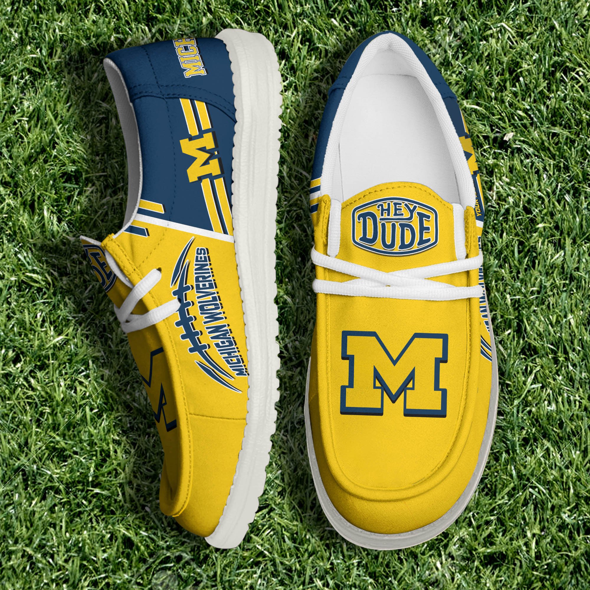 Michigan Wolverines White Canvas Loafer Shoes Personalized Your Name, Football Team Shoes, Gifts For Football Fan ETHY-61151