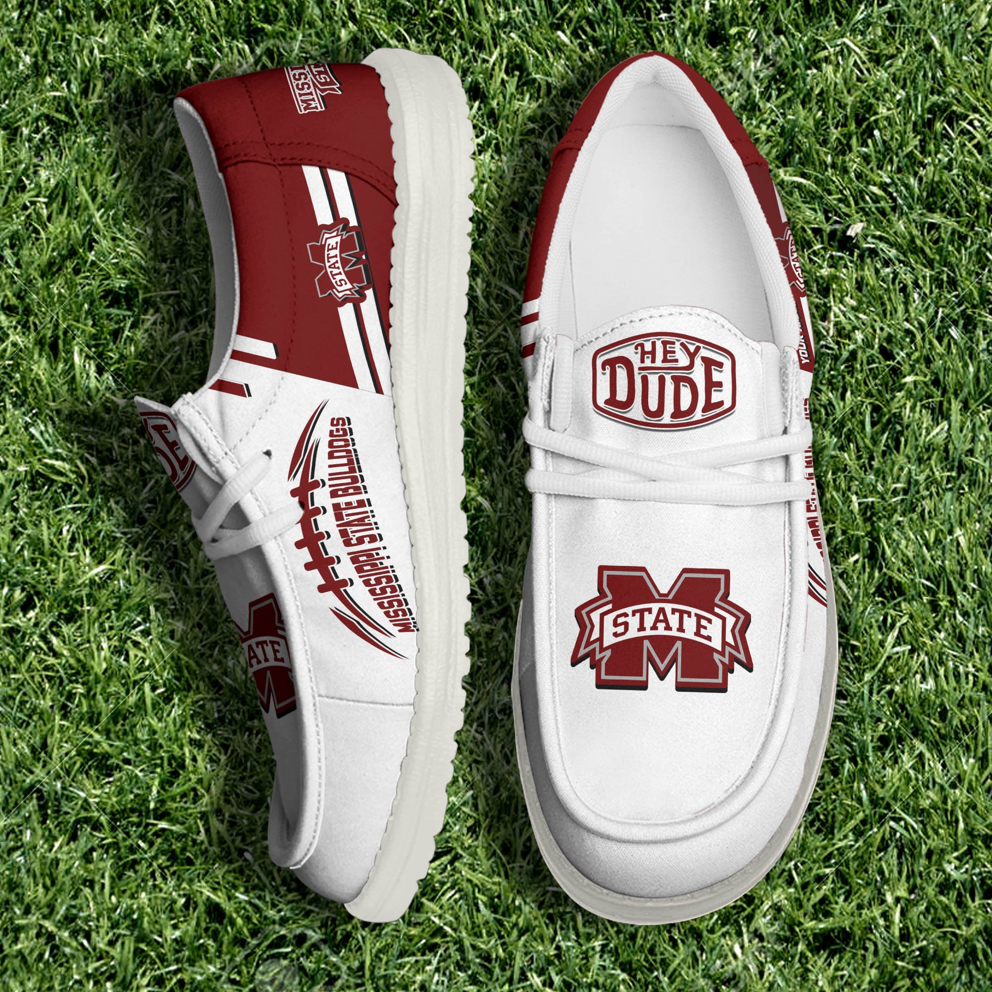 Mississippi State Bulldogs White Canvas Loafer Shoes Personalized Your Name, Football Team Shoes, Gifts For Football Fan ETHY-61151