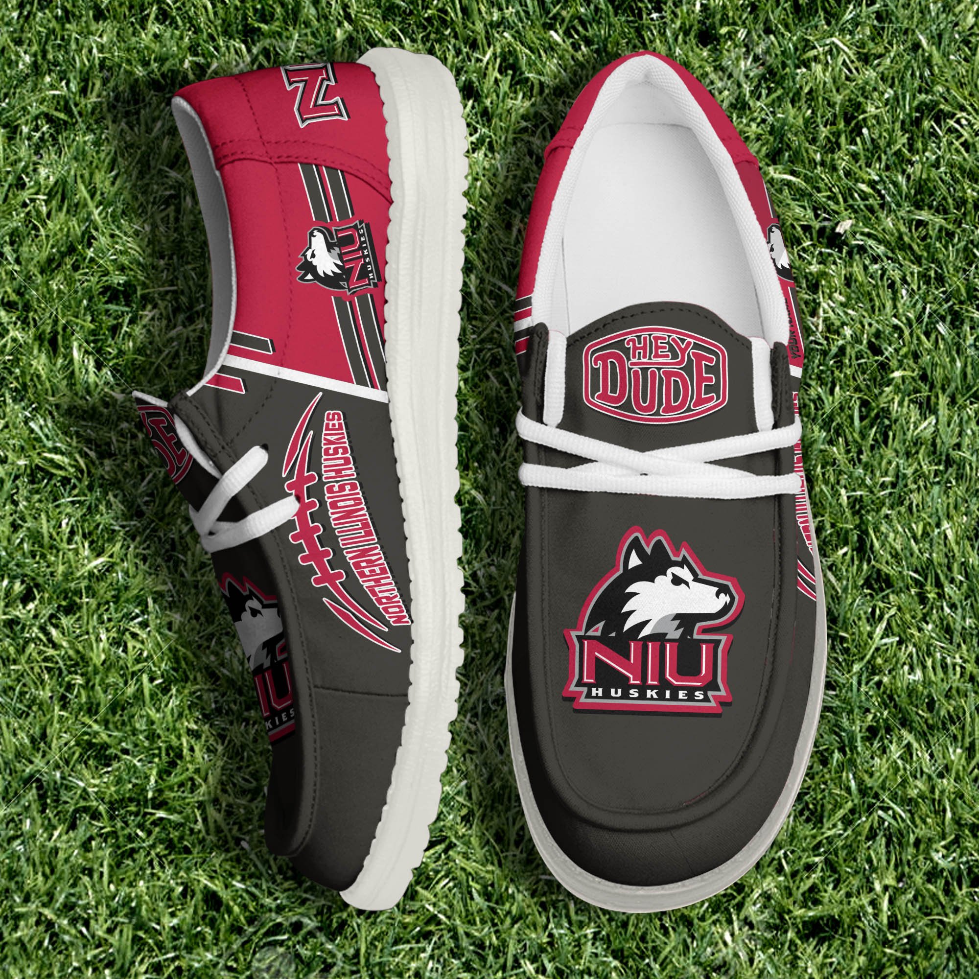 Northern Illinois Huskies White Canvas Loafer Shoes Personalized Your Name, Football Team Shoes, Gifts For Football Fan ETHY-61151