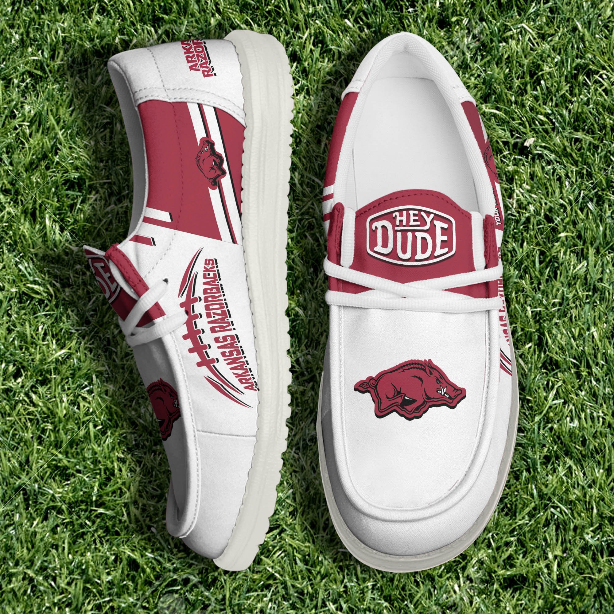 Arkansas Razorbacks White Canvas Loafer Shoes Personalized Your Name, Shoes For Sport Lovers, Fan Gifts ETHY-61158